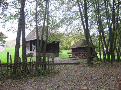 Kućice brvnare pored šume